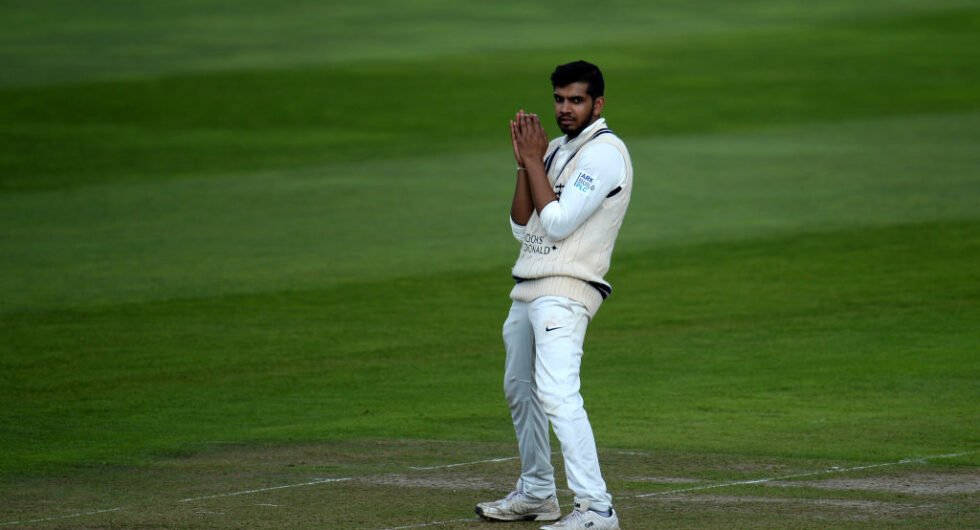 Former England Lions spinner Ravi Patel reacts to a missed chance during a 2017 County Championship game between Middlesex and Somerset