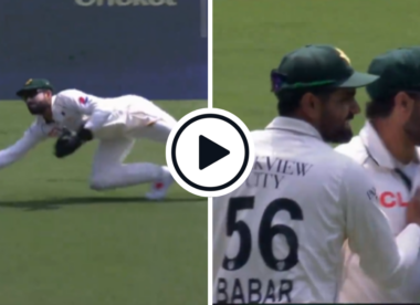Watch: 'Absolute beauty' - Mohammad Rizwan dives full-length to take low, one-handed catch off inside edge