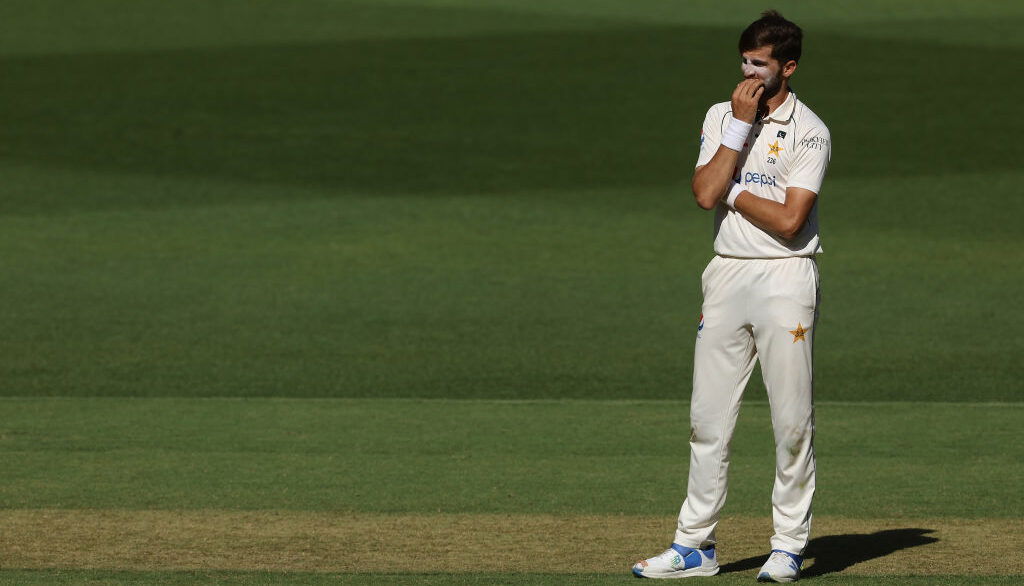 Shaheen Shah Afridi of Pakistan looks on during day one of the Men's First Test match between Australia and Pakistan at Optus Stadium