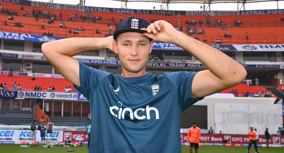 Tom Hartley with his England cap ahead of his Test debut