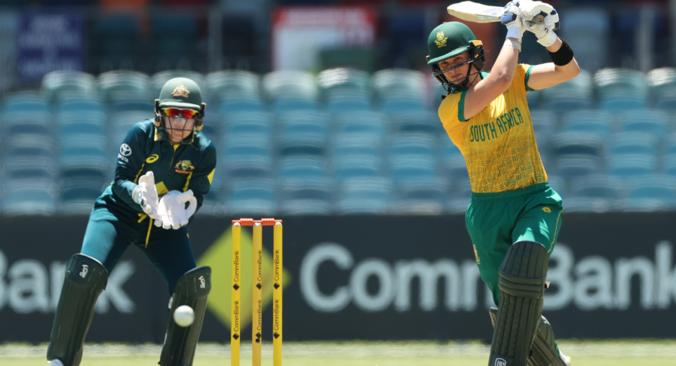 Laura Wolvaardt bats during the Women's T20I series between Australia and South Africa
