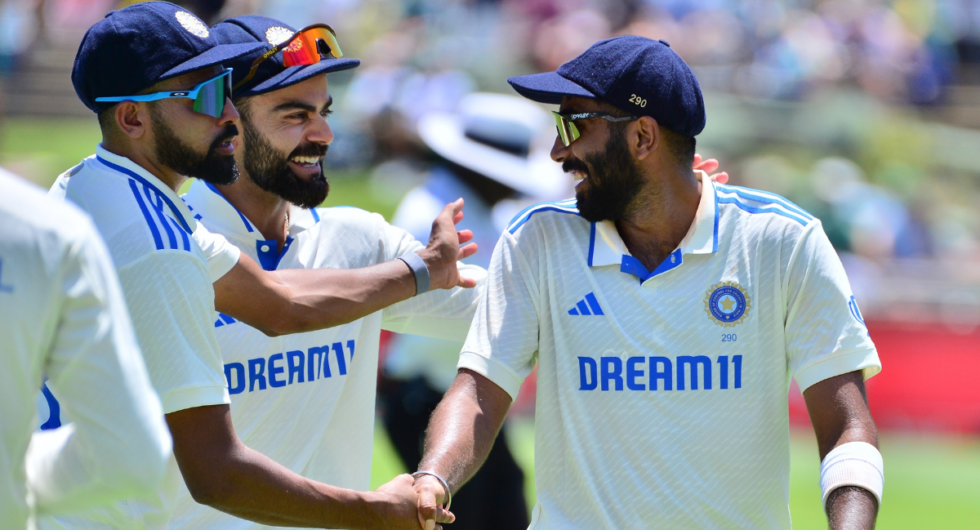 Jasprit Bumrah and India celebrate a wicket during their victory over South Africa in the shortest Test match ever played