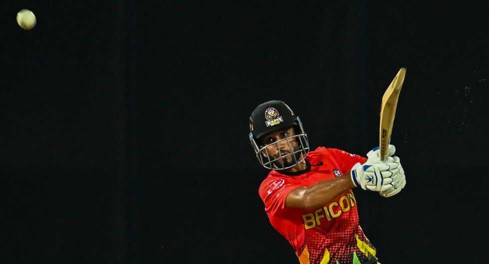 Mohammad Haris batting in the Lanka Premier League, one of two franchise T20 competitions he has been issued an NOC for