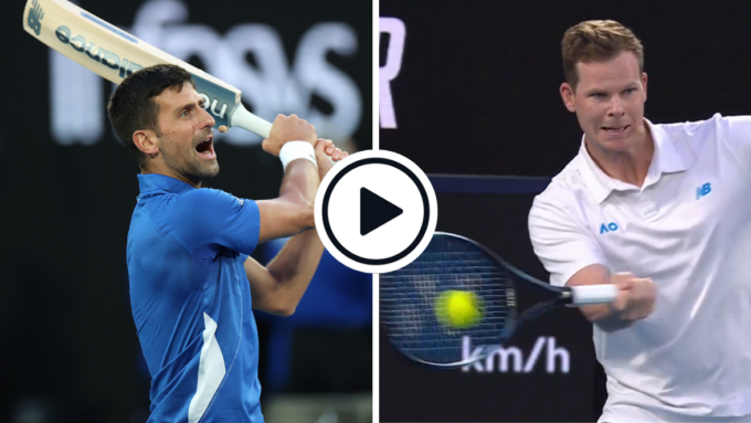 Watch: Novak Djokovic bats on tennis court, serves to Steve Smith | Australian Open