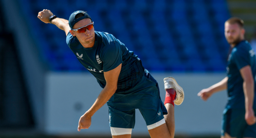 England spinner Tom Hartley takes part in a training session two days ahead of the 1st ODI between West Indies and England at Vivian Richards Cricket Stadium in North Sound, Antigua and Barbuda, on December 1, 2023.