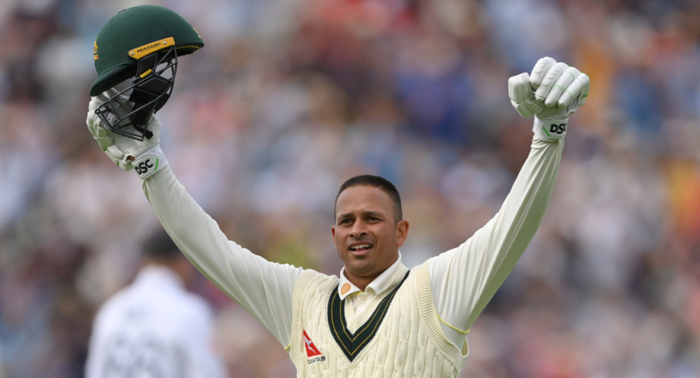 Usman Khawaja, the only unanimous pick in Wisden's Test XI of the Year for 2023, celebrates a century during the Ashes