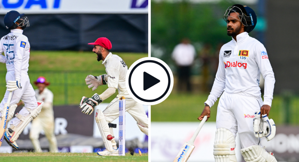 Dhananja de Silva walks off after being run out first ball against Afghanistan