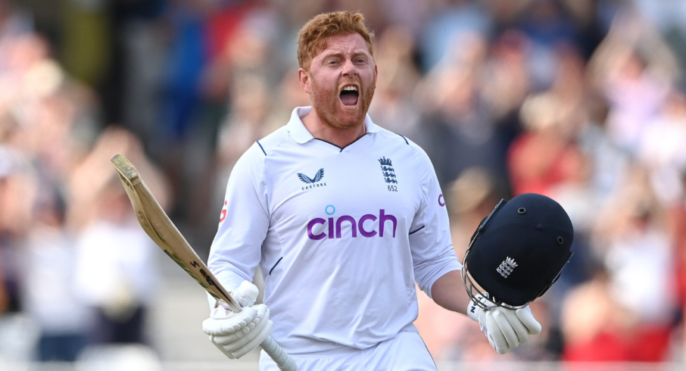 Jonny Bairstow celebrates after scoring a century against New Zealand in 2022