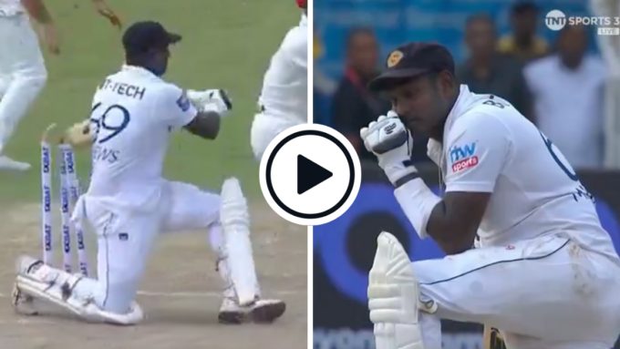 Watch: Angelo Mathews takes out own stumps attempting to sweep rank long hop | SL vs AFG