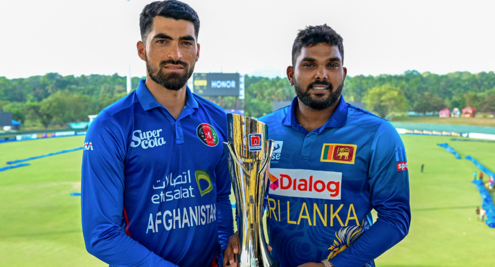 Afghanistan and Sri Lanka captains pose with trophy