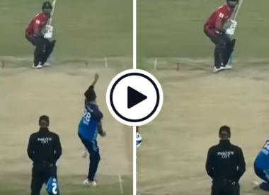Watch: Shahnawaz Dahani avoids injury after slipping over during delivery stride in PSL