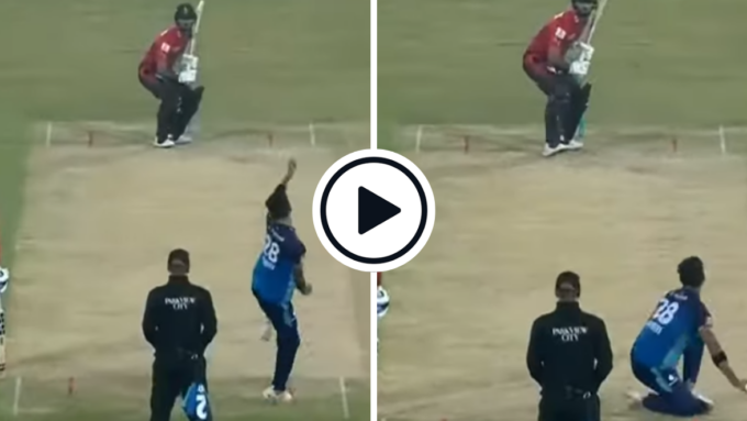 Watch: Shahnawaz Dahani avoids injury after slipping over during delivery stride in PSL