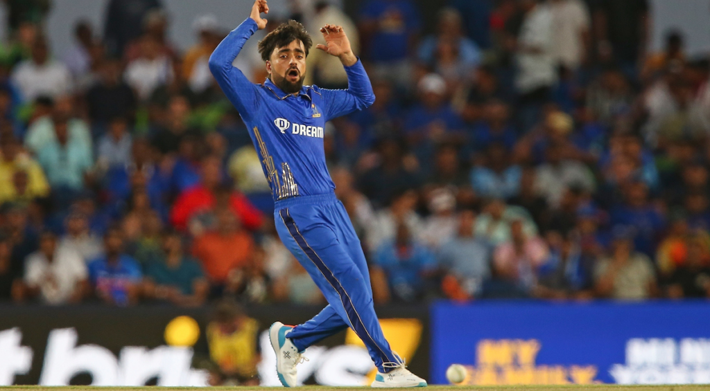 Rashid Khan of MI New York during the championship match of Major League Cricket season 1 between the Seattle Orcas and MI New York held at the Grand Prairie Stadium, Grand Prairie, TX, United States of America on the 30th July 2023.