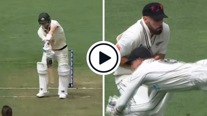 Watch: Tom Blundell flies in front of slip cordon to catch Steve Smith