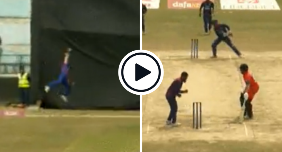 Nepal fielder Kushal Bhurtel saved a certain six before throwing the ball to the wicketkeeper to run out the Vivian Kingma in a brilliant passage of play