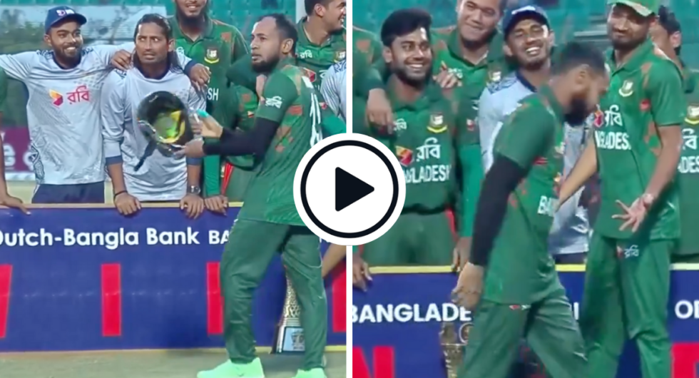 Mushfiqur leads broken helmets celebrations after Bangladesh win over Sri Lanka