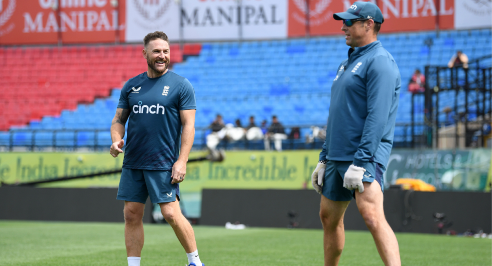 Marcus Trescothick and Brendon McCullum practice fielding ahead of Dharamshala Test