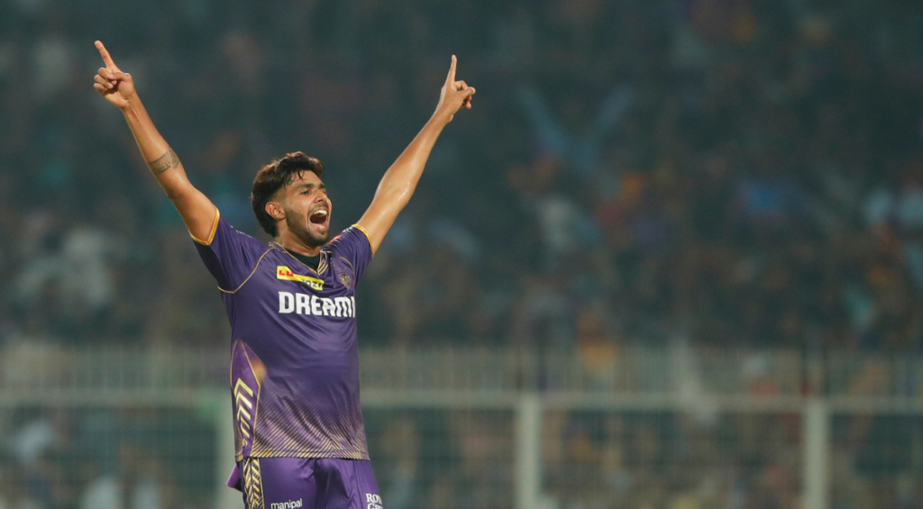 Harshit Rana celebrates after KKR win