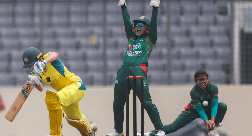 Nigar Sultana of Bangladesh successfully appeals for the wicket of Alyssa Healy