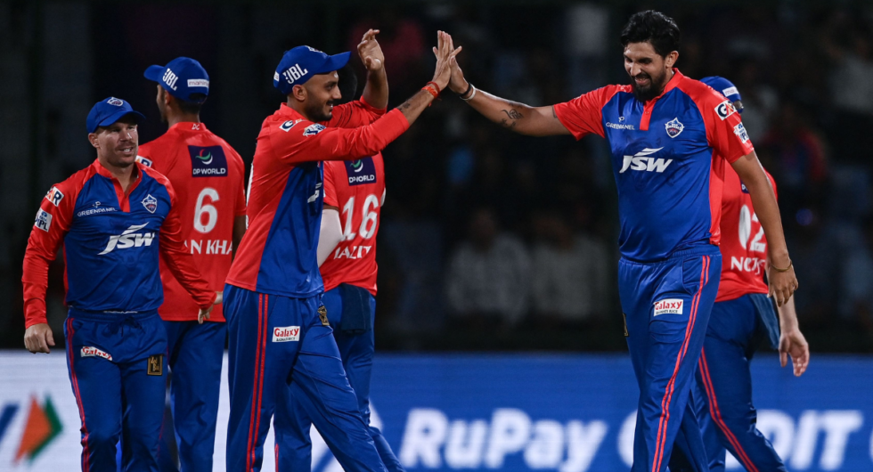 Delhi Capitals' players celebrate after the dismissal of Kolkata Knight Riders' Nitish Rana (not pictured) during the Indian Premier League (IPL) Twenty20 cricket match between Delhi Capitals and Kolkata Knight Riders at the Arun Jaitley Stadium in New Delhi on April 20, 2023.