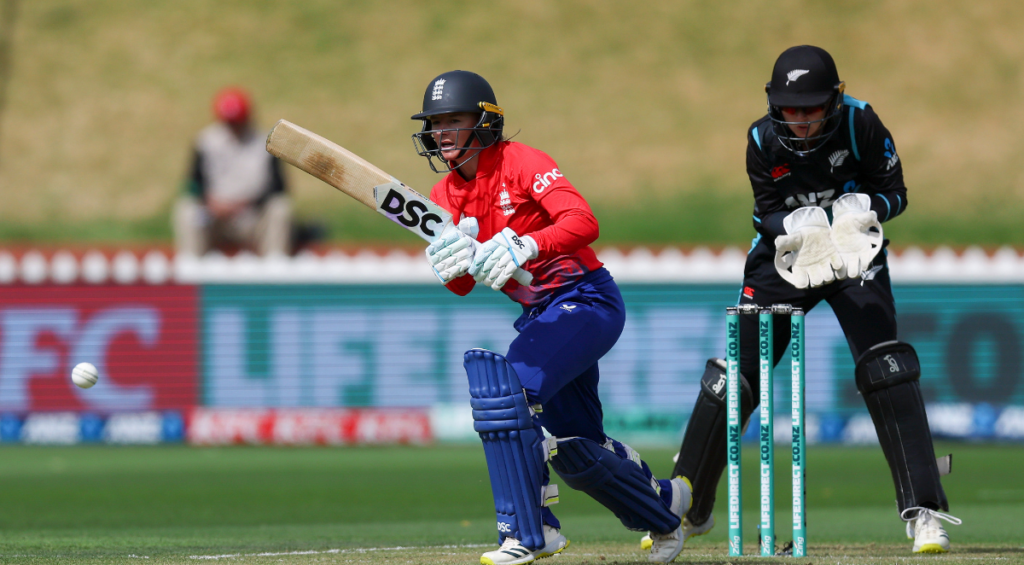 Danni Wyatt of England bats during game four of the Women's T20 International series between New Zealand and England at Basin Reserve on March 27, 2024 in Wellington, New Zealand.