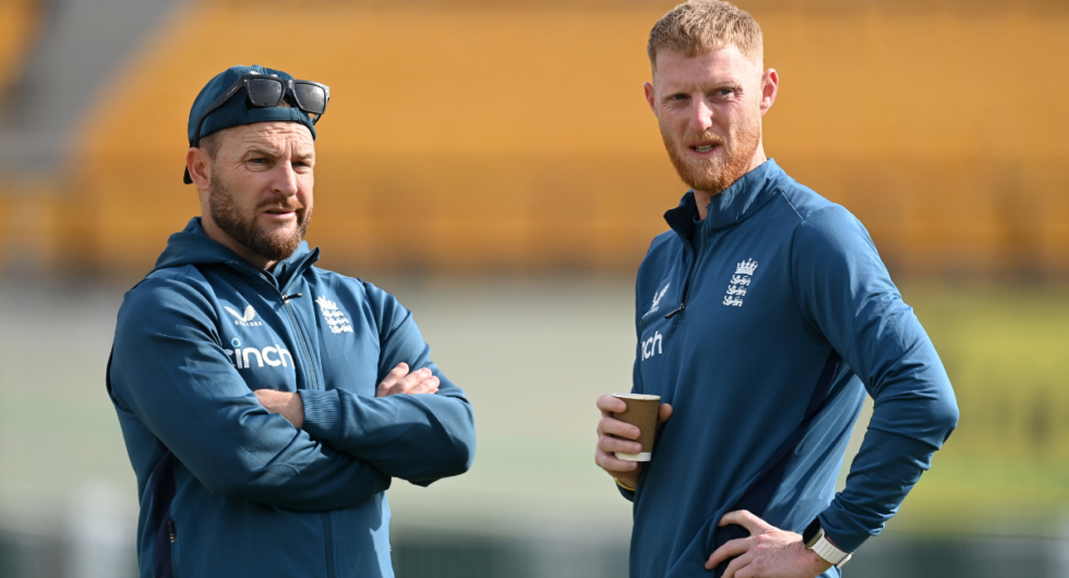 England head coach and captain Brendon McCullum and Ben Stokes in conversation during a Test session