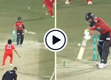 Watch: Naseem Shah beats bat three times in hooping PSL maiden opening over