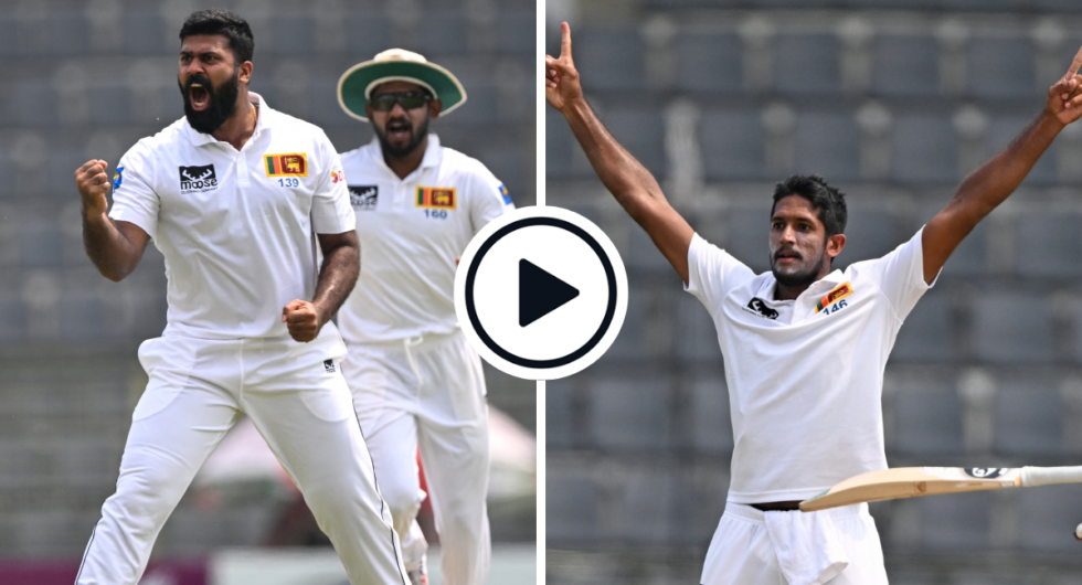 Sri Lanka's Lahiru Kumara and Kasun Rajitha in action during the fourth innings of the Sylhet Test between Sri Lanka and Bangladesh