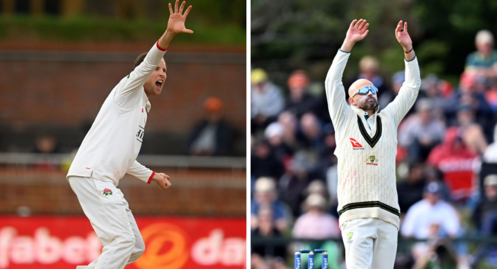 Tom Harley and Nathan Lyon in a split image