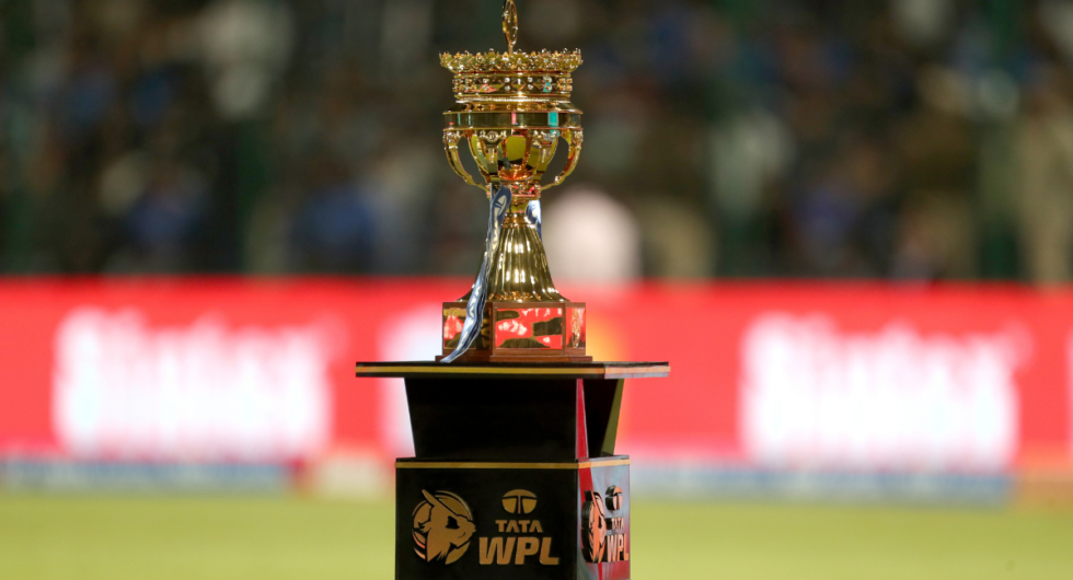 The Women's Premier League trophy is displayed during the WIPL match between Delhi Capitals and Mumbai Indians at Arun Jaitley Stadium on March 5, 2024 in Delhi, India.