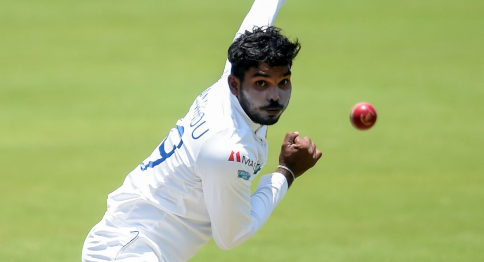 Wanindu Hasaranga bowling for Sri Lanka in a Test match