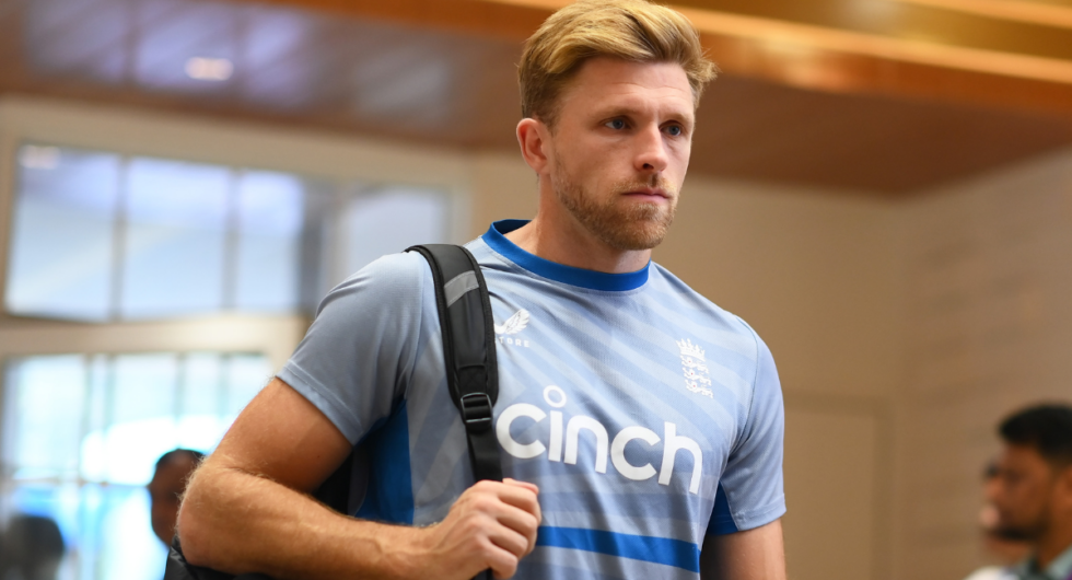 David Willey of England arrives ahead of the ICC Men's Cricket World Cup India 2023 between England and Pakistan at Eden Gardens on November 11, 2023 in Kolkata, India.