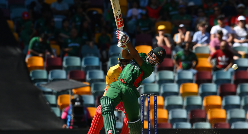 Najmul Hossain Shanto of Bangladesh bats during the ICC Men's T20 World Cup match between Bangladesh and Zimbabwe at The Gabba on October 30, 2022 in Brisbane, Australia.