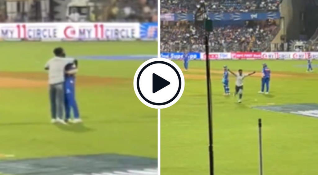 Watch: A fan broke through the security and ran into the Wankhede Stadium to hug Rohit Sharma when he was fielding