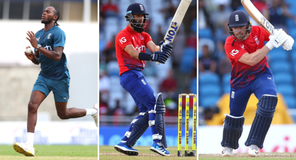 Jofra Archer, Moeen Ali and Phil Salt, who could all be part of England's T20 World Cup title defence
