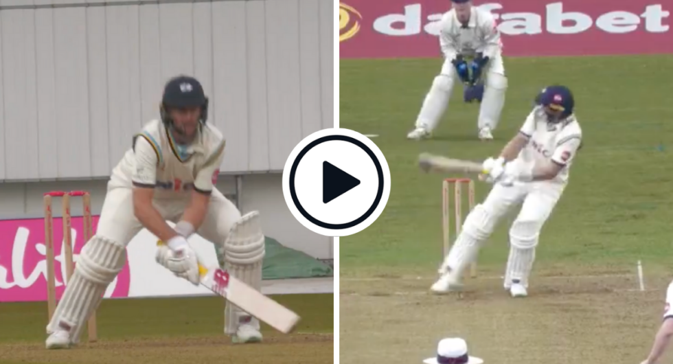 Joe Root reverse scoops between slip and gully for six