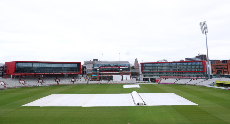 An overview of Old Trafford with the covers on ahead of the first day of the 2024 County Championship