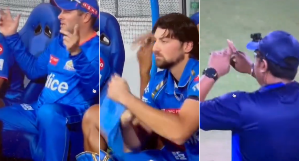 Mumbai Indians dugout seemingly gesturing for a wide-ball referral against IPL 2024 match against Punjab Kings