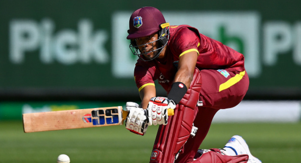 Roston Chase of the West Indies bats during game one of the One Day International series between Australia and West Indies at Melbourne Cricket Ground on February 02, 2024 in Melbourne, Australia.