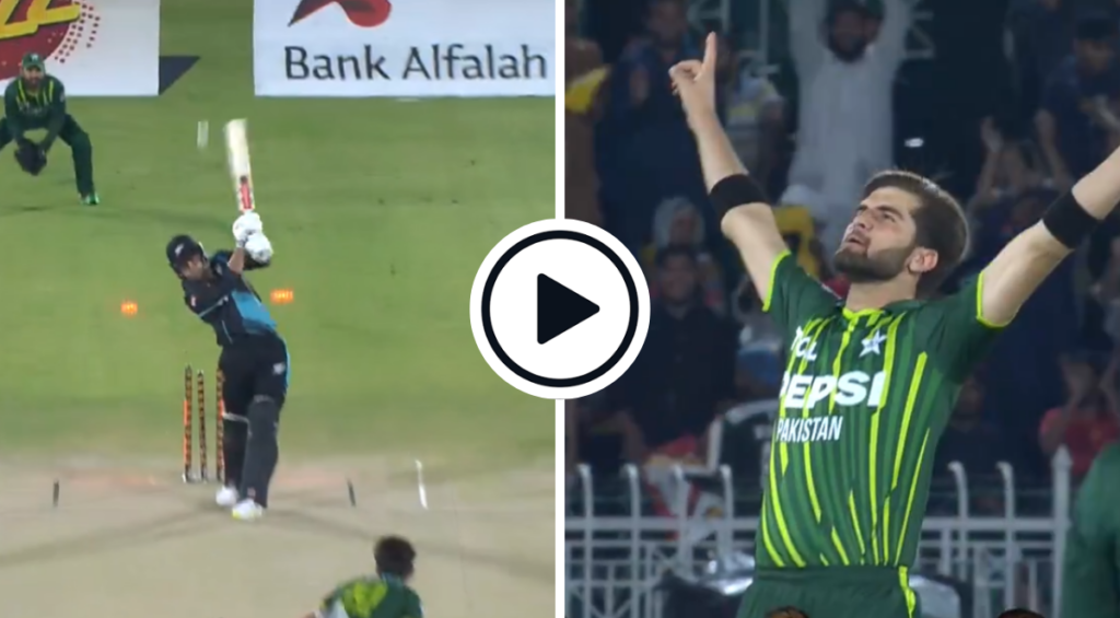 Shaheen Afridi takes a wicket in his first over of the Pakistan-New Zealand 1st T20I