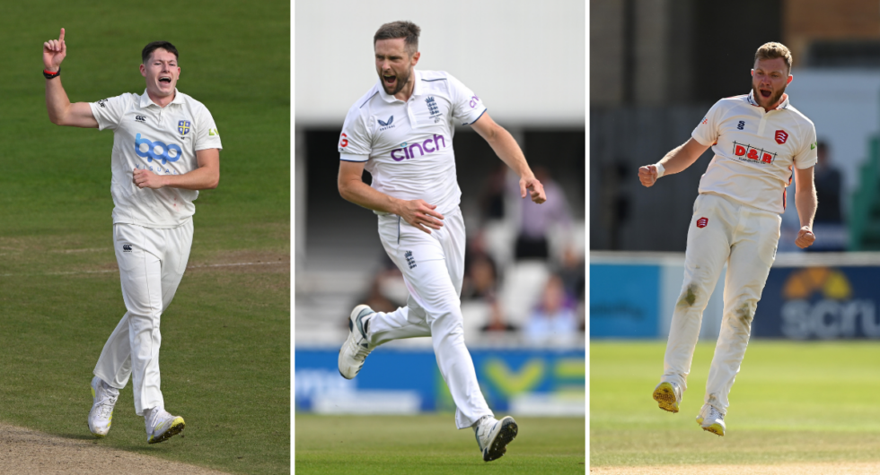 Matt Potts, Chris Woakes and Sam Cook in action
