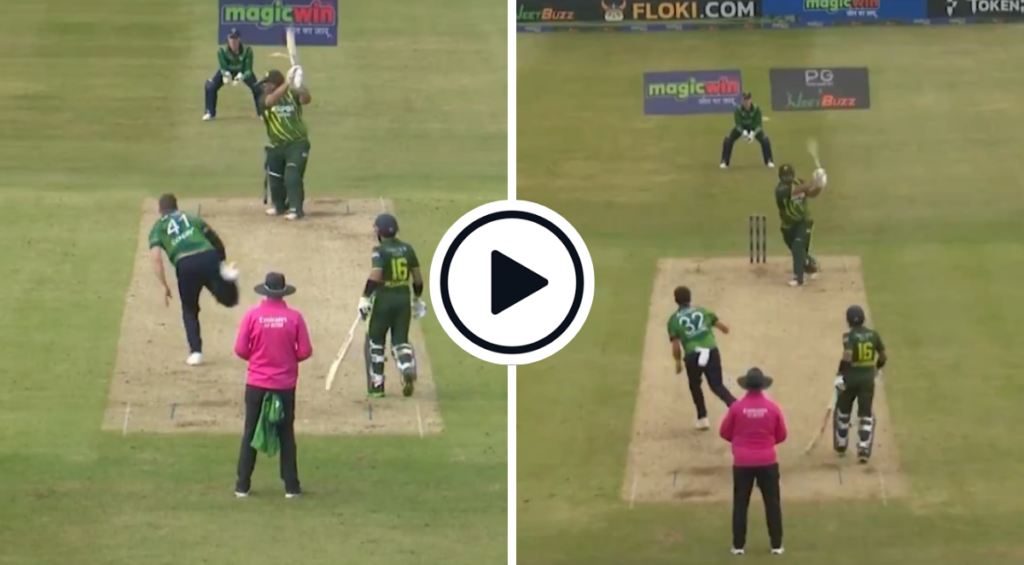 Azam Khan plays shots during his match-winning 10-ball 30 not out in the Ireland-Pakistan second T20I on May 12