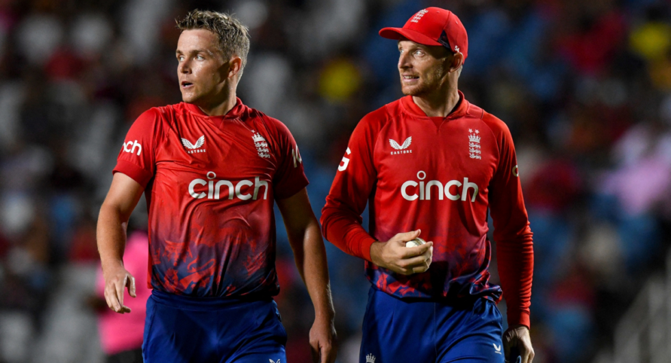 Sam Curran and Jos Buttler during England's T20I series in the West Indies 2023