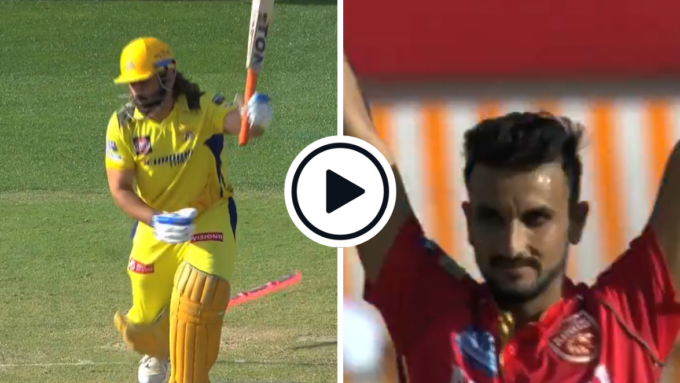 Watch: Harshal Patel knocks over MS Dhoni's off stump first ball