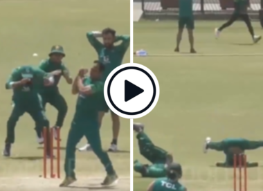 Watch: Azam Khan sends coaching staff flying with straight hit in Pakistan practice